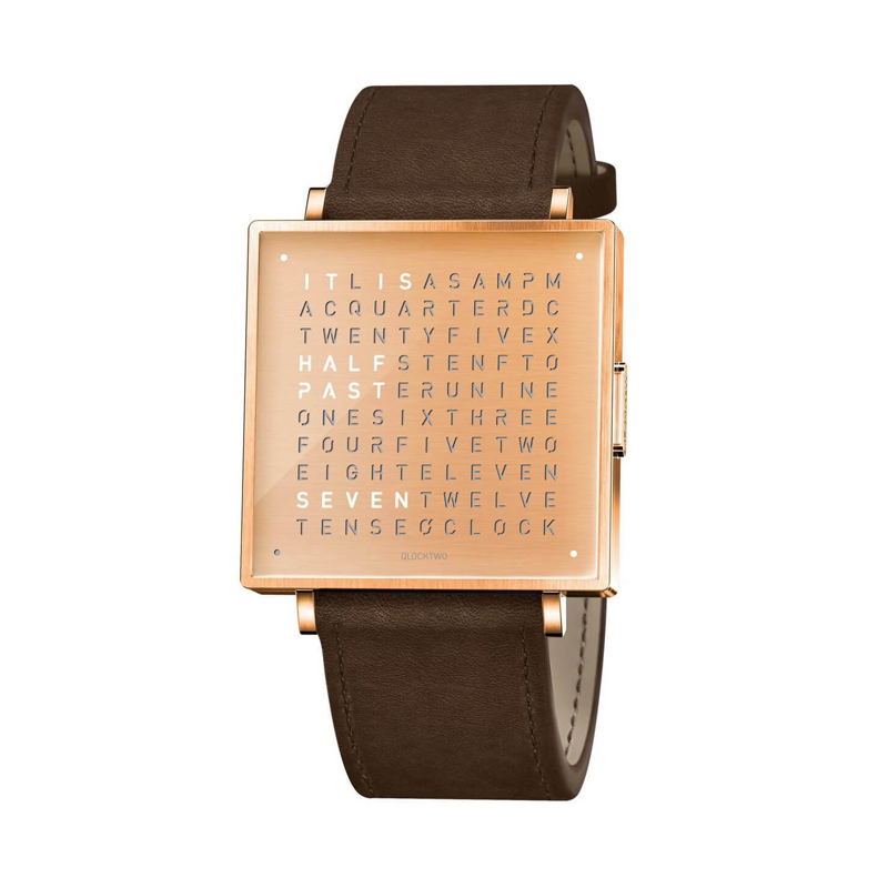 QLOCKTWO W39 COPPER LEATHER STRAP SMOOTH VINTAGE BROWN Time to Shine