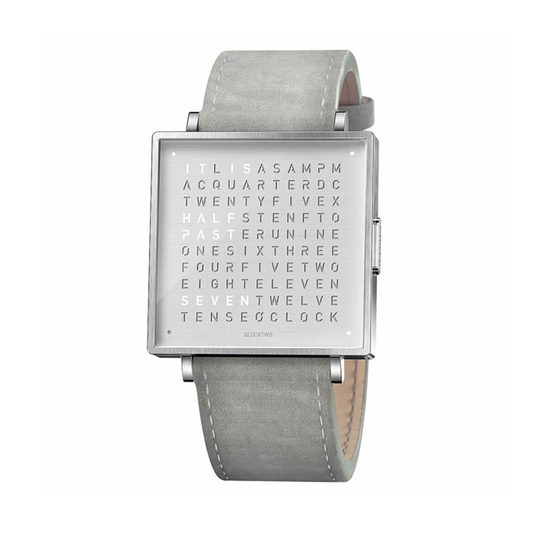 QLOCKTWO W39 "FINE STEEL BRUSHED LEATHER GREY" - Time to Shine