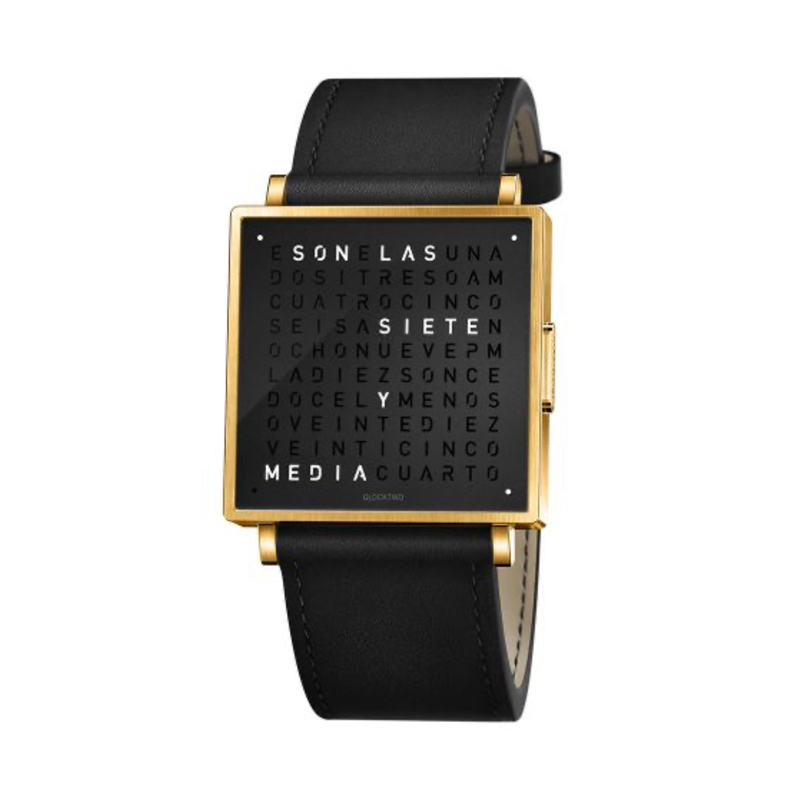 QLOCKTWO W35 "GOLD BLACK LEATHER STRAP BLACK" - Time to Shine